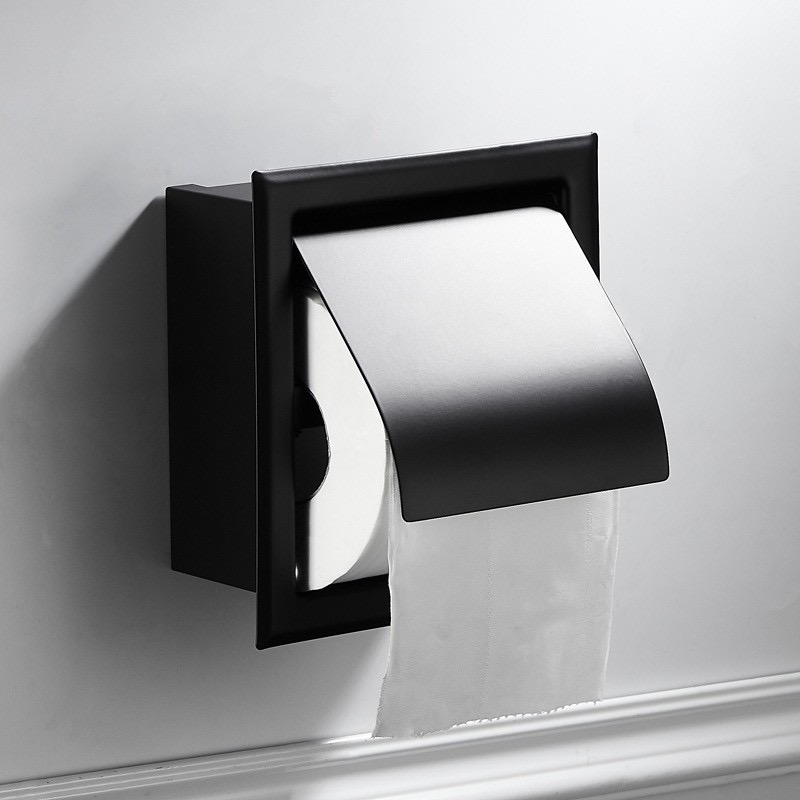 [TI-20X] Toilet Paper Holder ที่แขวนทิชชู่ ติดผนัง ทรงกรอบเหลี่ยม อลูมิเนียม สีดำ Nordic Style