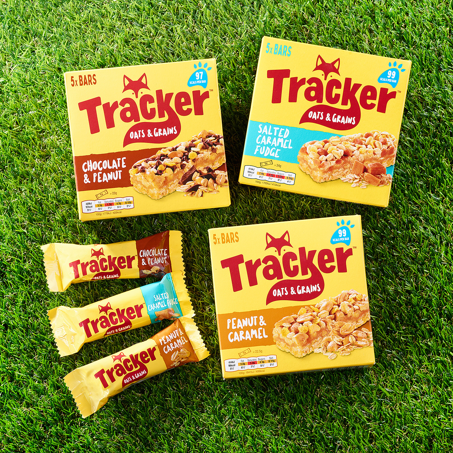 Tracker Oats Grains Chocolate Peanut Bars 5 x 23g 115g แทรคเกอร์ ข้าวโอ๊ต และ ธัญพืช บาร์