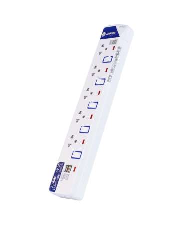 Toshino Power Strip ET-915USB ปลั๊กไฟสำหรับเครื่องใช้ไฟฟ้าในบ้าน/คอมพิวเตอร์ มาตรฐาน มอก. มี 5 ช่อง/5 สวิทซ์/2USB/ยาว 3 เมตร รับประกันศูนย์ 1 ปี