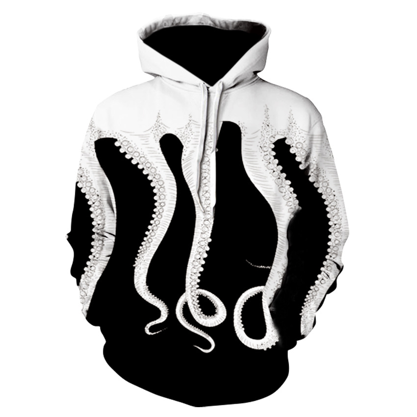 European And American-Style Octopus Digital Printed Hood Pocket Pullover Sweater Men's Fashion Hooded Sweater Batch
