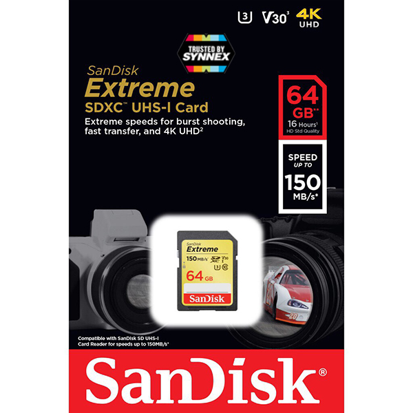 SanDisk Extreme SDXC Card 64GB ความเร็ว อ่าน 150MB/s เขียน 60MB/s (SDSDXV6_064G_GNCIN) ใส่ กล้อง กล้องถ่ายรูป กล้องถ่ายภาพ กล้องคอมแพค กล้องDSLR SONY Panasonic Fuji Cannon Casio Nikon