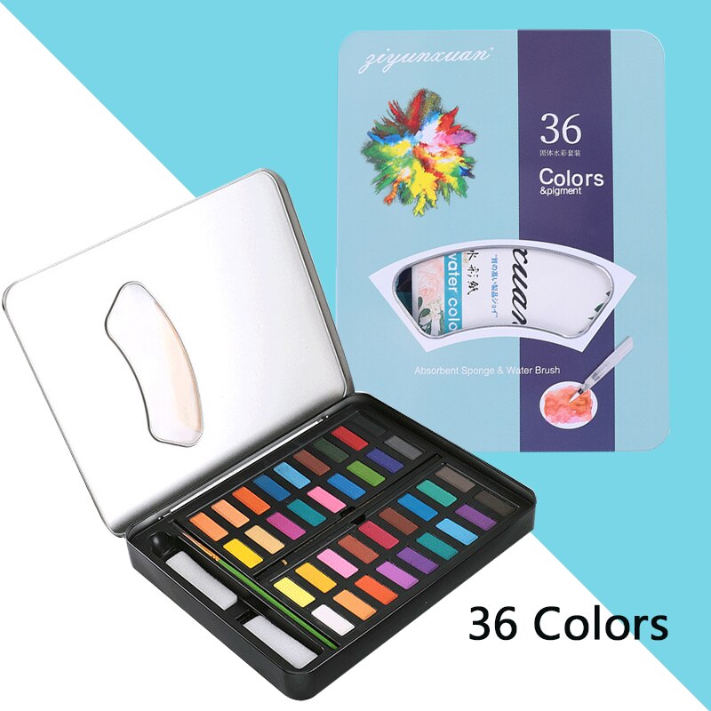 Thai ONLY 36Colors Stationary School Watercolor Set Solid Tin Box Student Painting