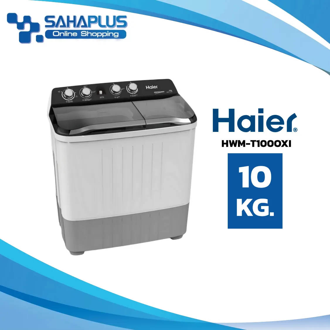 เครื่องซักผ้า 2 ถัง Haier รุ่น HWM-T100 OXI / HWM-T100OXI ขนาด 10Kg. ถังปั่น 6.5Kg. (รับประกันสินค้านาน 12 ปี)