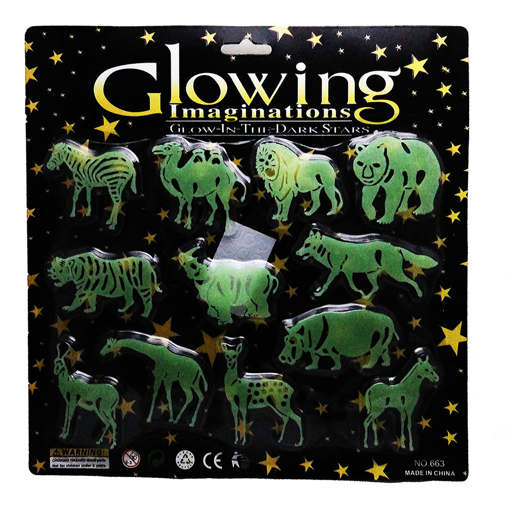 แผ่นติดผนังหรือเพดานเรืองแสงสำหรับเด็ก ฝูงสัตว์แห่งป่าลึก Glow in the dark sticker for kids Wild animals in forest