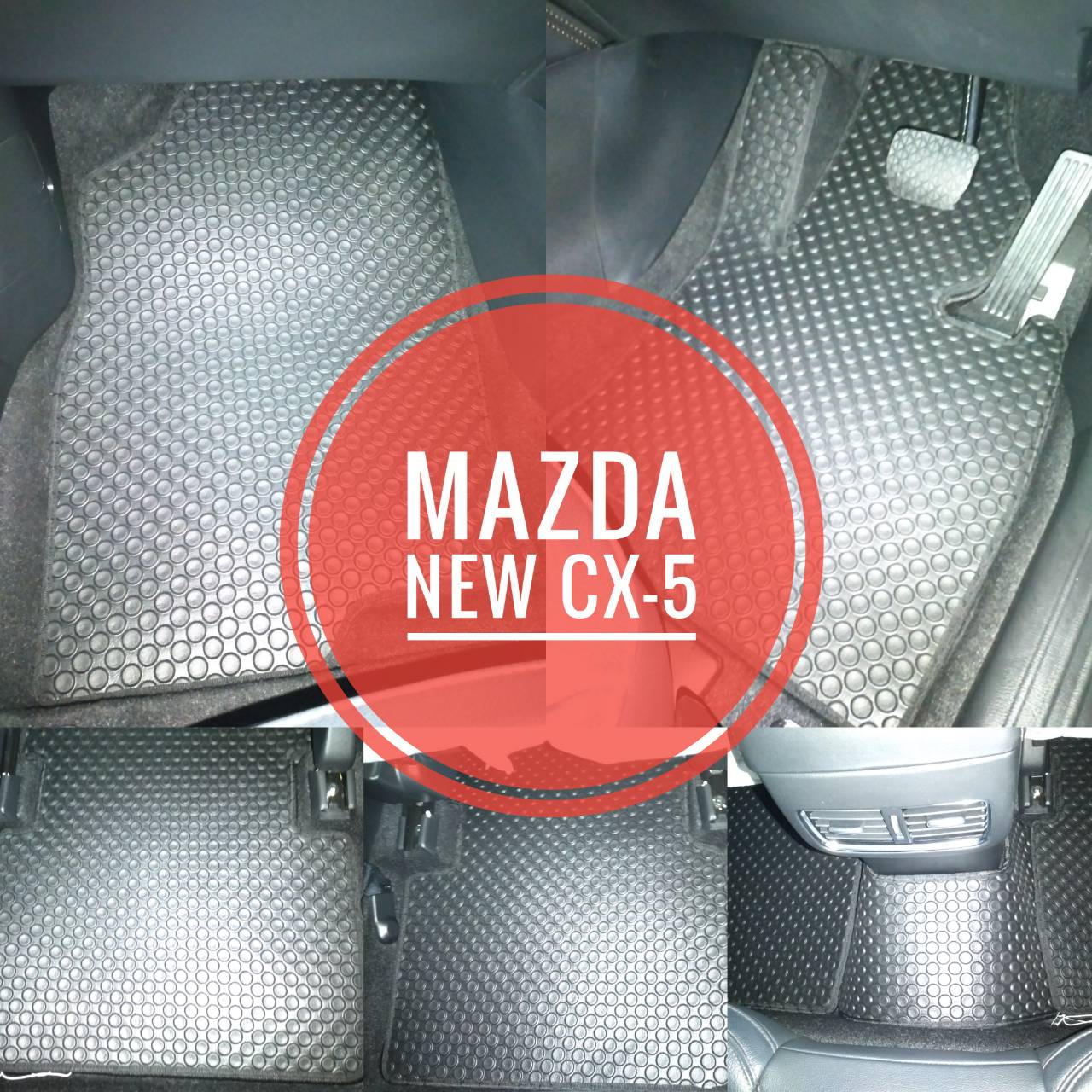 พรมยางปูพื้นภายในรถยนต์ 5 ชิ้น  ลายกระดุมสีดำ MAZDA รุ่น CX-5 ปี 2019-ปัจจุบัน