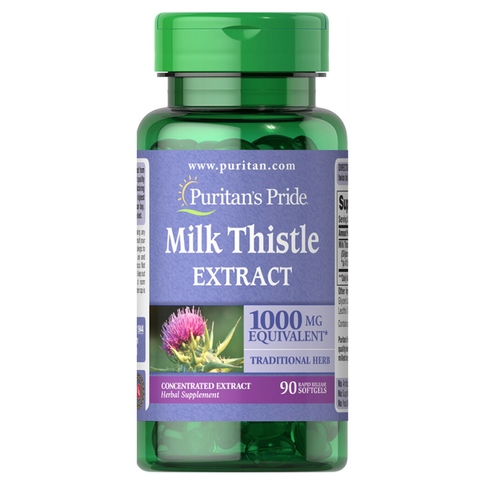 Puritan's pride Milk Thistle 1000 mg 4:1 Extract (Silymarin) จำนวน 90 เม็ด Softgels