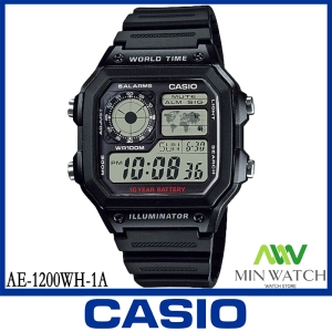 สินค้า นาฬิกาลำลอง นาฬิกาผู้ชาย CASIO รุ่น AE-1200WH-1A สายเรซิ่น สีดำ  ของแท้100% ประกันศูนย์เซ็นทรัลCMG 1 ปี จากร้าน MIN WATCH