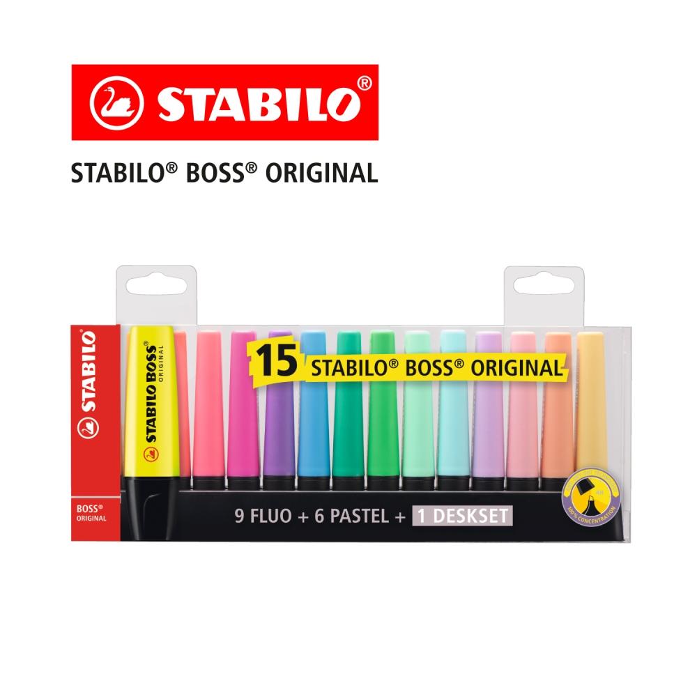 STABILO สตาบิโล Boss Original Deskset ปากกาเน้นข้อความ ชุด 15 สี