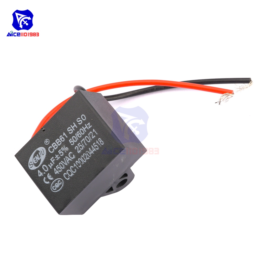 2PCS/Lot CBB61 4μf 50/60Hz 450VAC Ceiling Fan Capacitor with 2 Wire