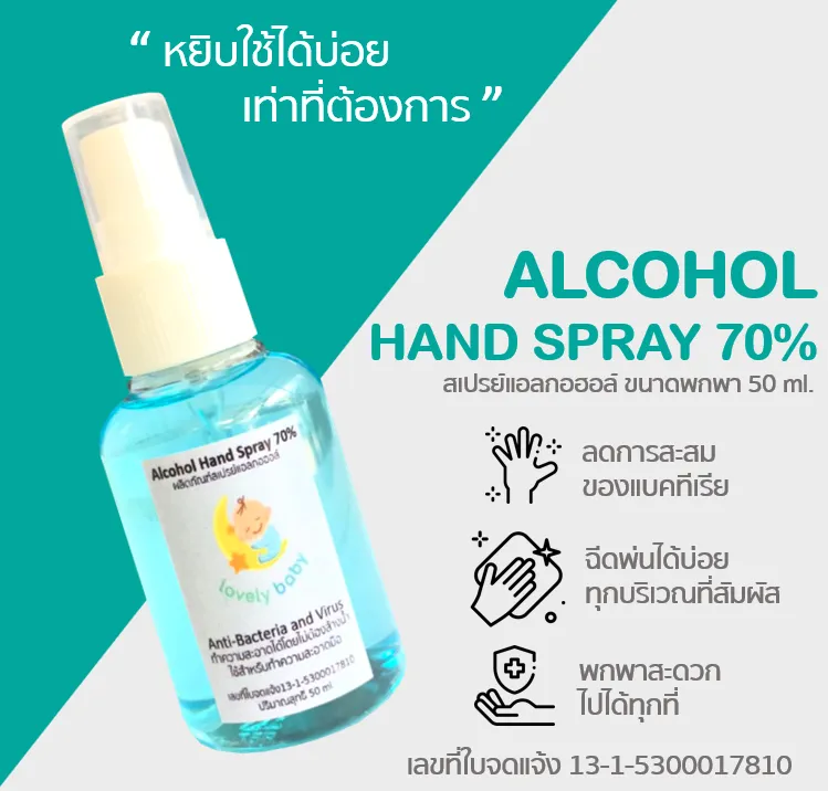 สเปรย์แอลกอฮอล์ Hand Cleaning Spray 70% ลดการสะสมของแบคทีเรียได้ทุกผิวสัมผัส 50 ml.