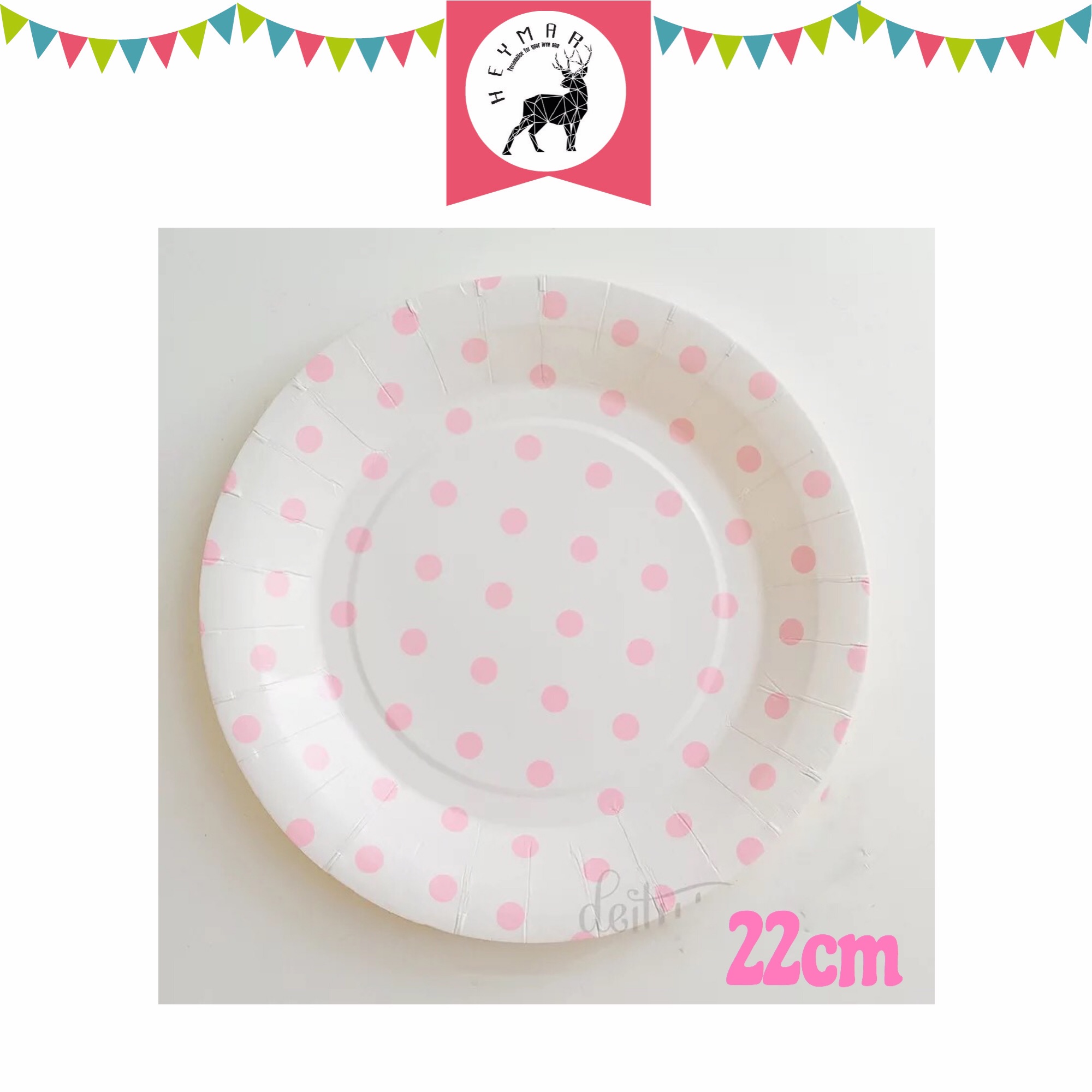 PARTY BOX polka dots paper plate tableware 22cm — FREE pink party decorations disposable polka dots tissue paper 16cm