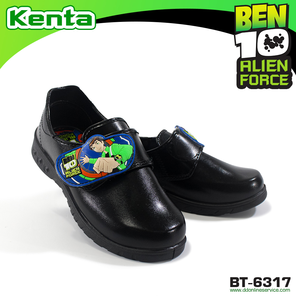 รองเท้านักเรียนสีดำ รองเท้าเด็กนักเรียนชาย รองเท้านักเรียนลายการ์ตูนBEN-10 ยอดฮิต รองเท้านักเรียนแบบแปะเทป KENTA รุ่น BT-6117 , BT-6317