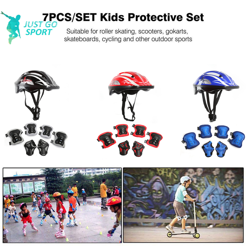 ชุดป้องกันเด็ก อุปกรณ์ป้องกันเด็ก Kid Sport Protection  【7ชิ้น】อุปกรณ์ป้องกันการล้ม  สำหรับเด็ก ป้องกันเข่า มือ ข้อศอก หมวกนิรภัย  สำหรับเด็ก 5-12ปี MY145