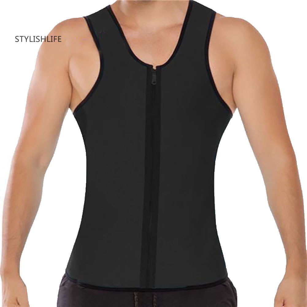 [stylishlife] Neoprene Sweating Vest Men Shapewear Gym Fitness Zipper