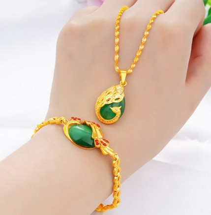 ชุดสร้อยคอ+สร้อยข้อมือลายนกยูง