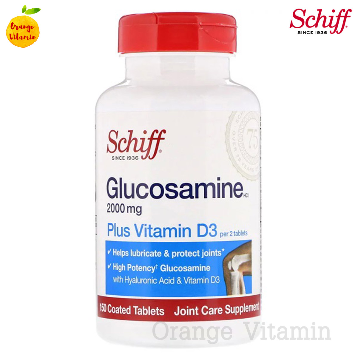 ชิฟฟ์ กลูโคซามีน Schiff, Glucosamine, Plus Vitamin D3, 2000 mg, 150 Coated Tablets กลูโคซามีน พลัส วิตามินดี ไฮยาลูรอน