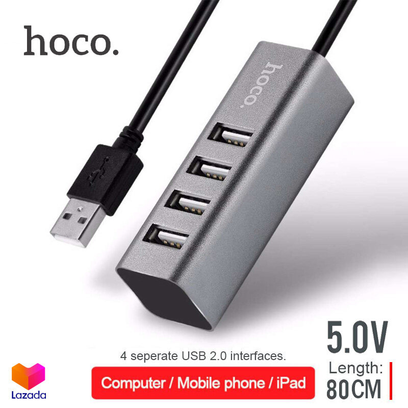 HOCO HB1 4 Port USB HUB 5.0V เพิ่มช่องเสียบ USB สายยาว 80 เซ็นติเมตร USB 2.0 สำหรับ PC และ Notebook
