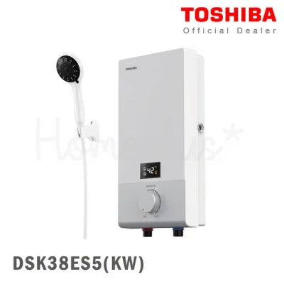 เครื่องทำน้ำอุ่น เครื่องทําน้ำอุ่นคอนโด เครื่องทำน้ำร้อนและน้ำอุ่น Toshiba รุ่น DSK38ES5KW สีขาว, DSK38ES5KB สีดำ 3800 วัตต์ LED