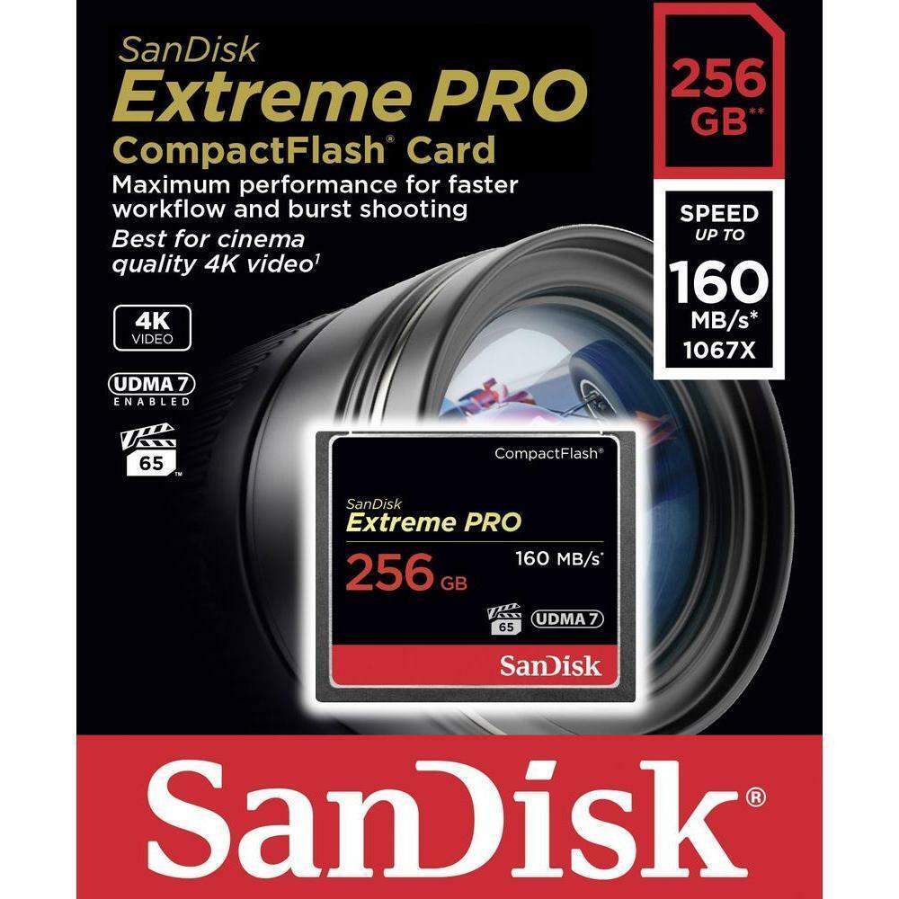 SanDisk Extreme Pro COMPACTFLASH CF Card 256GB Speed 160MB/150MB/s (SDCFXPS_256G_X46) อุปกรณ์รองรับการ์ดหน่วยความจำ สำหรับกล้องCF กล้องระดับกลาง กล้องวีดีโอ เมมโมรี่ การ์ด