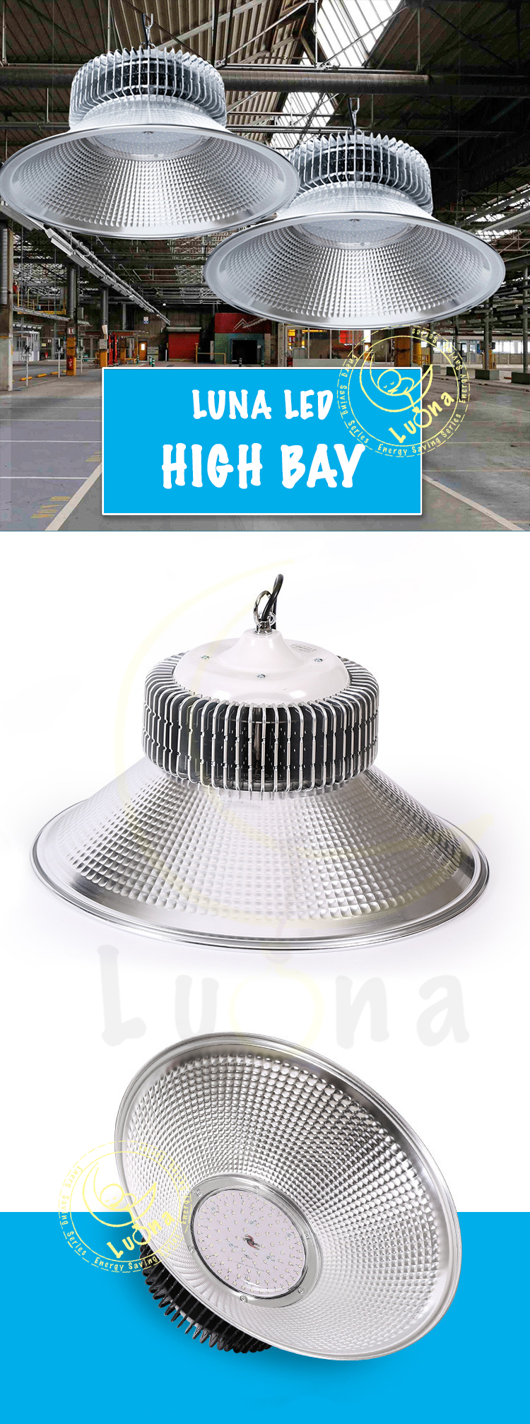 LED High Bay โคมไฟโรงงาน โคมไฟโกดัง ติดเพดาน โคมไฟไฮเบย์ขั้ว 100W (แพ็ค