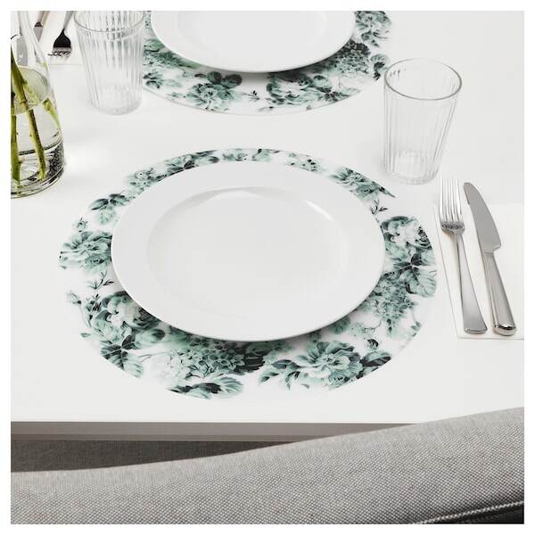 Place mat, flower, 37 cm - White, green