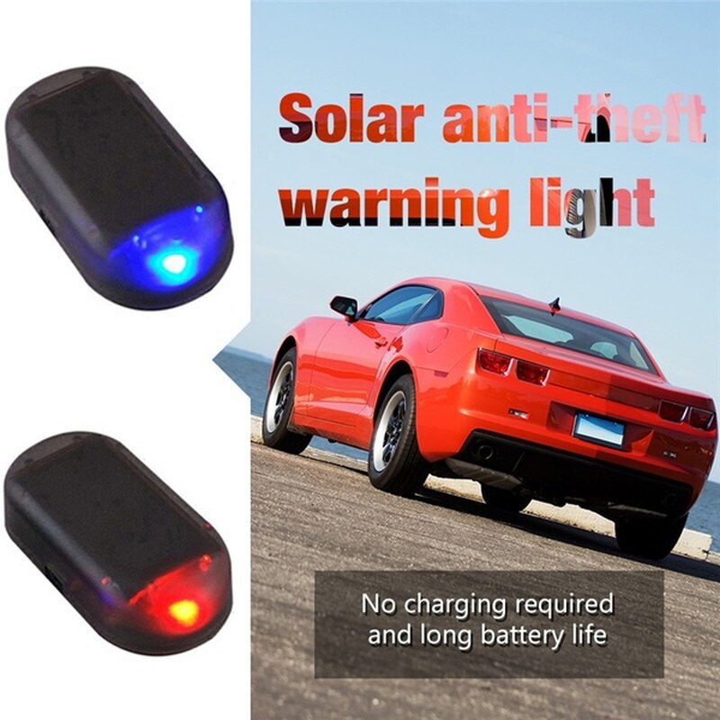 1pc Car Fake Security Light Solar Powered Simulated Dummy Alarm Wireless Warning Anti-Theft Caution Lamp LED Flashing Imitation