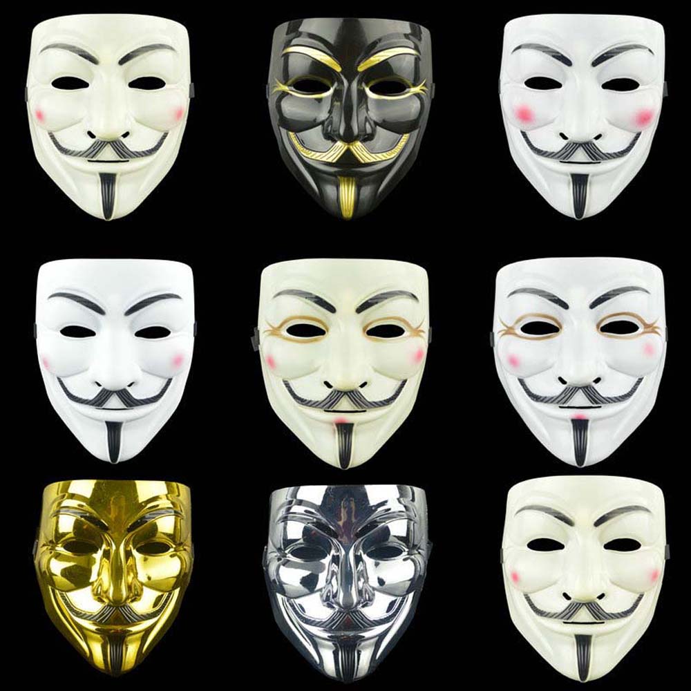 DJDK ฮาโลวีน Anonymous Film หน้ากากธีม Full Face Masquerade Party Hacker หน้ากากคอสเพลย์หน้ากากปาร์ตี้ Props V สำหรับ Vendetta ปาร์ตี้ Props