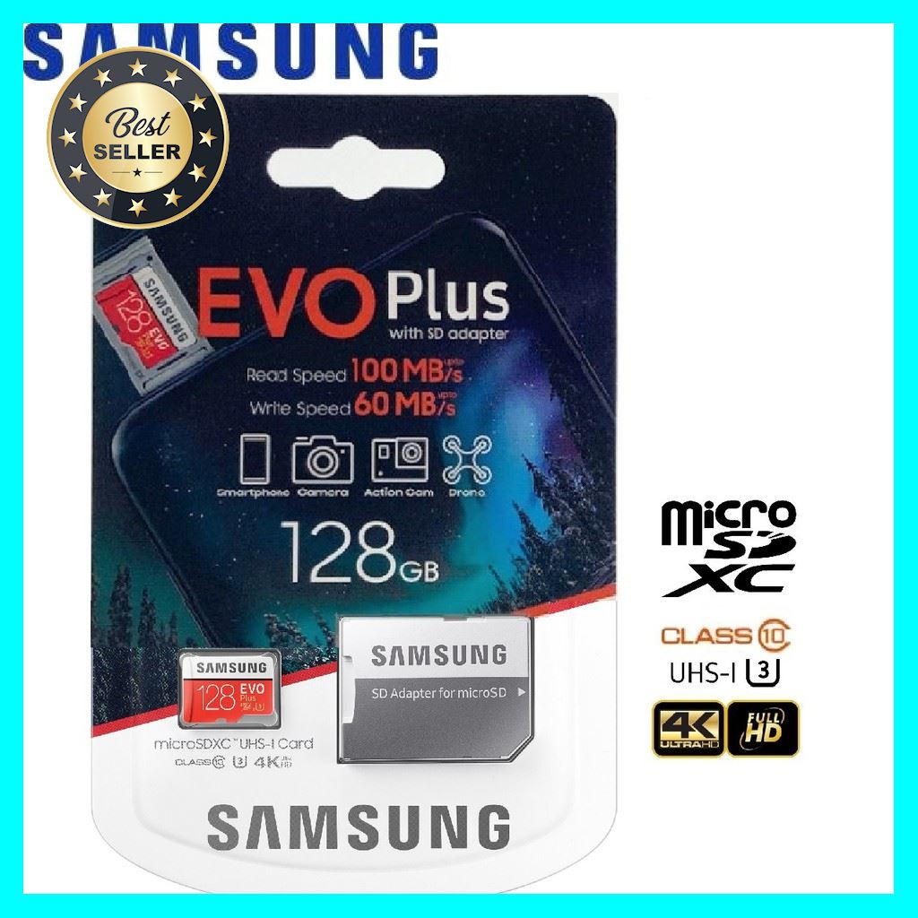 Samsung 128GB EVO Plus Micro SDXC 100MB/s เลือก 1 ชิ้น อุปกรณ์ถ่ายภาพ กล้อง Battery ถ่าน Filters สายคล้องกล้อง Flash แบตเตอรี่ ซูม แฟลช ขาตั้ง ปรับแสง เก็บข้อมูล Memory card เลนส์ ฟิลเตอร์ Filters Flash กระเป๋า ฟิล์ม เดินทาง