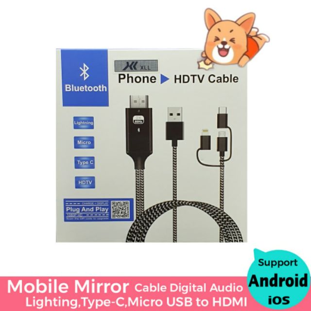 3in1 HDMI Adapter Cable, Lighting/Type-C/Micro USB to HDMI Cable Digital Audio Mobile Mirror