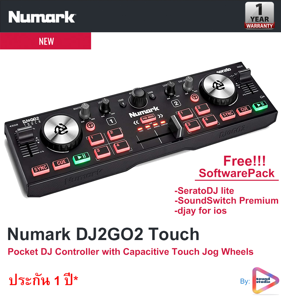 Numark DJ2GO2 Touch Pocket DJ Controller with Capacitive Touch Jog Wheels Free!!!! SoftwarePack *มีประกัน 1 ปี