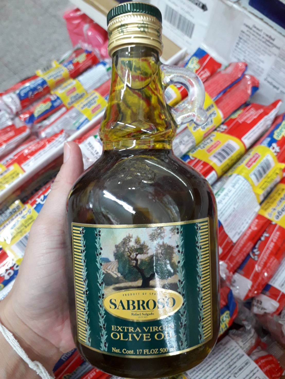 Sabroso Extra Virgin Olive Oil /ซาโบรโซ เอ็กซ์ตร้า เวอร์จิ้น โอลีฟ ออยล์ (น้ำมันมะกอกธรรมชาติไม่ผ่านกรรมวิธี 100%) ขนาด 500มล.