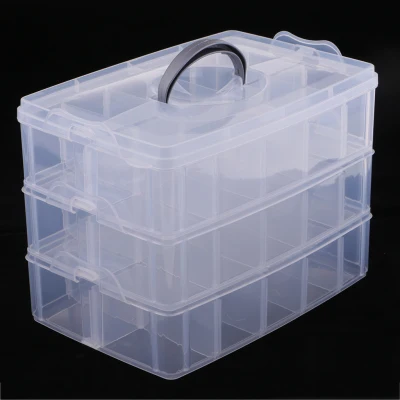 chiwanji 3 Layer Stackable Clear Plastic Jewelry Beads Box Organizer Storage CaseContainer with Adjustable Dividers 30 Grids