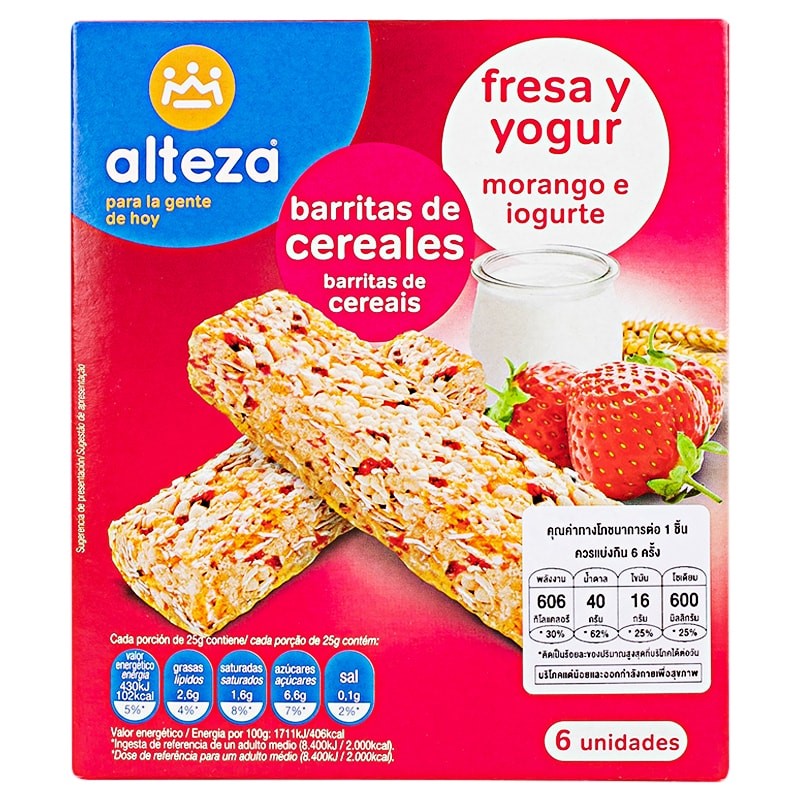 Alteza Yogurt Cereal Bar x6 Bars 150g.  อัลเทซ่า ธัญพืชชนิดแท่งผสมโยเกิร์ต x 6แท่ง 150กรัม