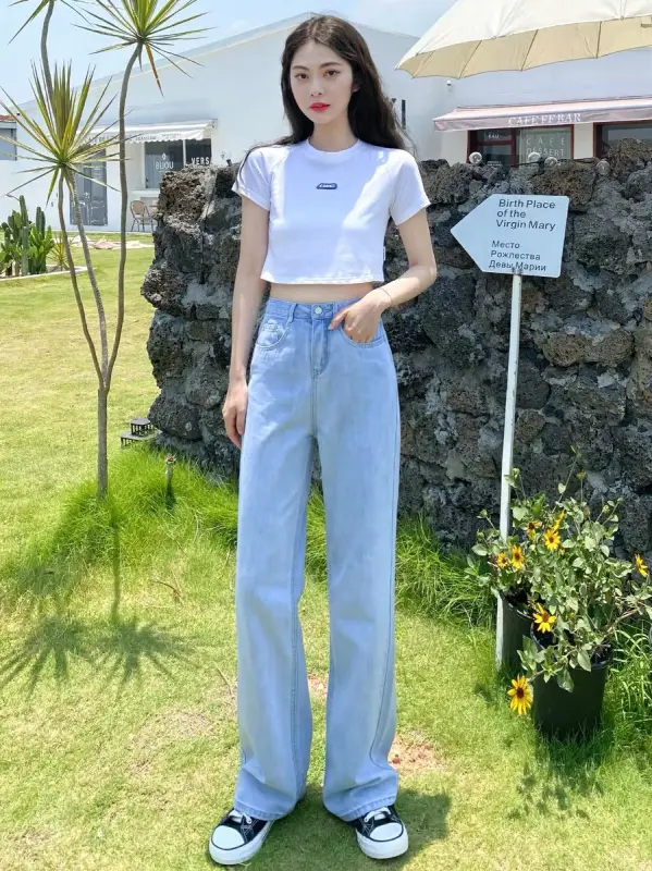 ภาพสินค้าJeans กางเกงยีนส์ ผญ2022retro net red high waist large pocket wide leg straight pants tideกางเกงยีนส์ ผู้หญิงใหม่กางเกงย้อนยุคตาข่ายสีแดงเอวสูงกระเป๋าขนาดใหญ่ขากว้างก จากร้าน wardrobe บน Lazada ภาพที่ 8