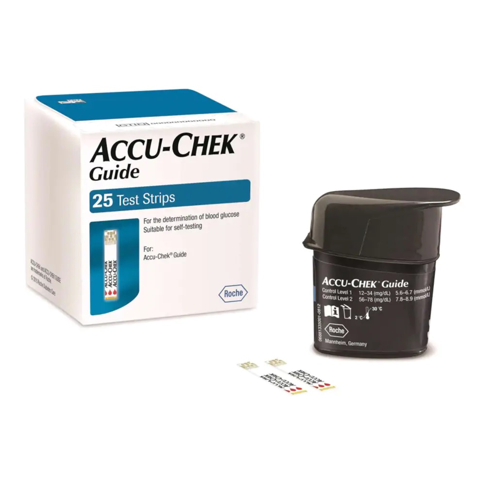 Accu-Chek Guide Test Strip แอคคิว-เช็ค ไกด์ แผ่นตรวจน้ำตาล (25ชิ้น/กล่อง) [3 กล่อง]