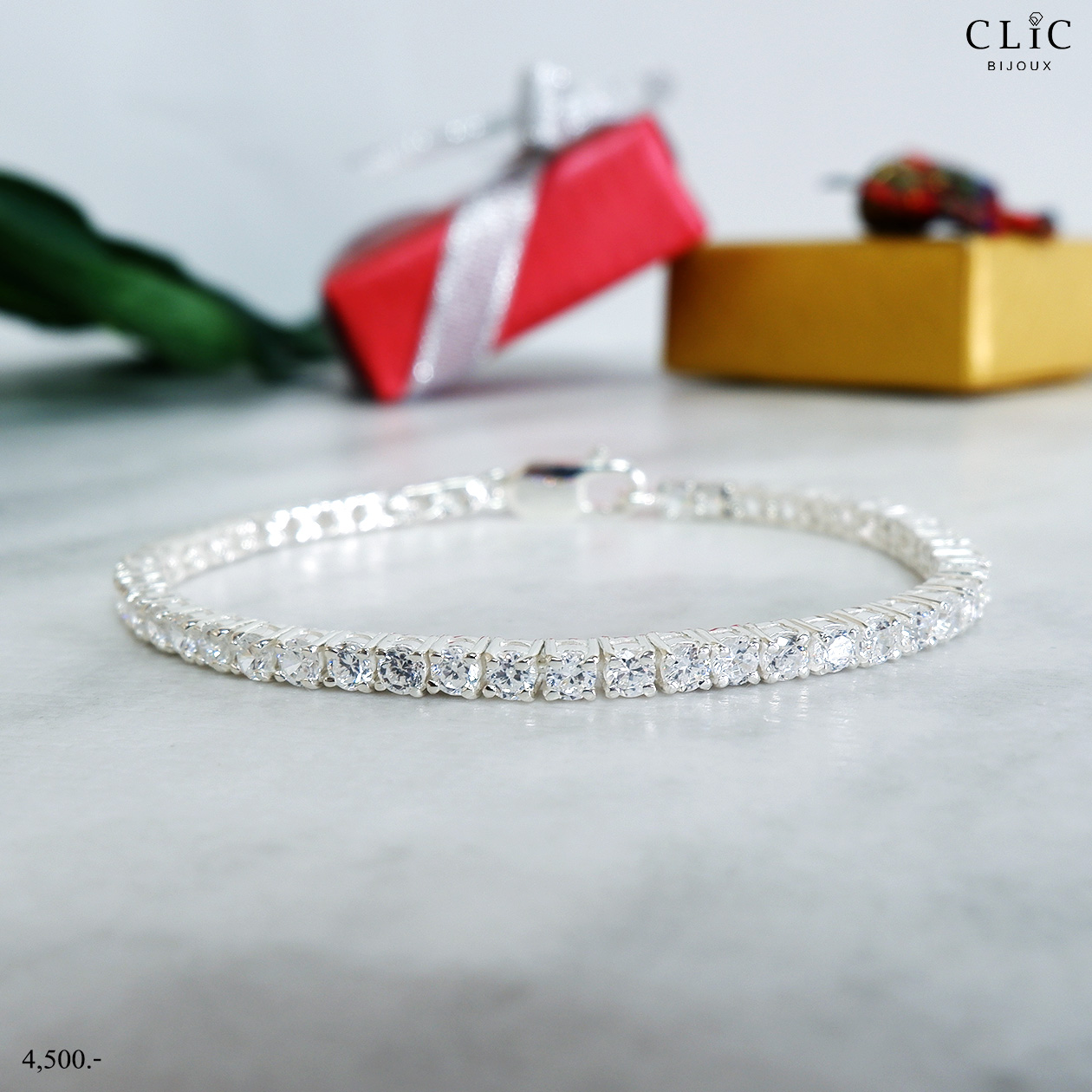 สร้อยข้อมือเงินแท้ 925 Elegant Bracelet ฝังเพชรสังเคราะห์ CLIC Bijoux