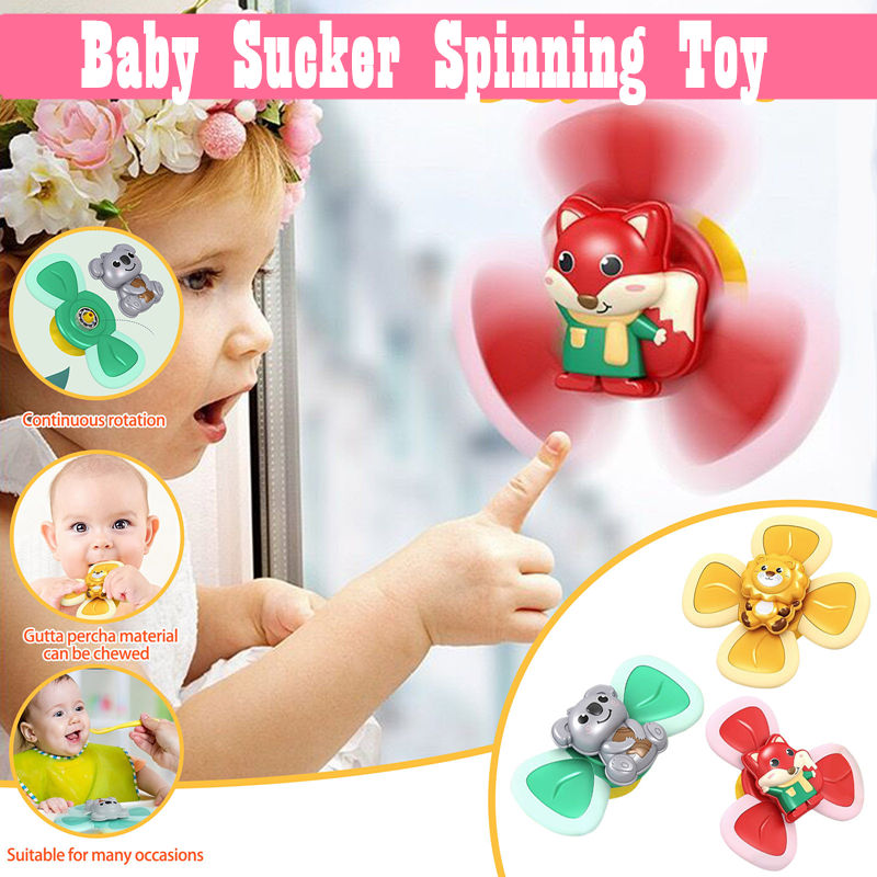 【Average】Sucker Spinning Toy ของเล่น ลูกข่าง ทารก ปั่น ของเล่นเด็ก รูปร่างสัตว์ ของเล่นดูด 3 ชิ้น / เซ็ต