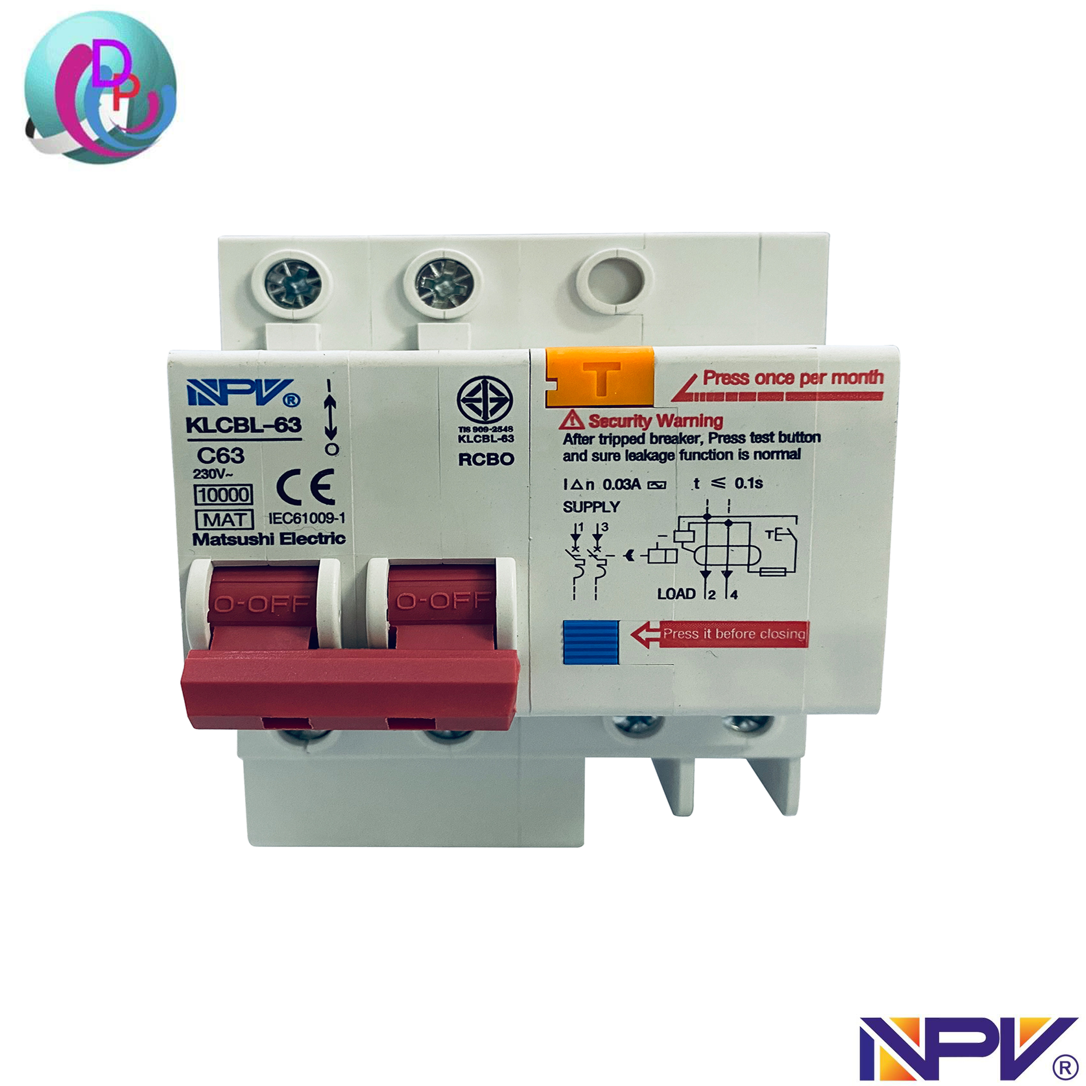 NPV เบรกเกอร์เมนท์กันดูด 2ช่อง 63แอมป์