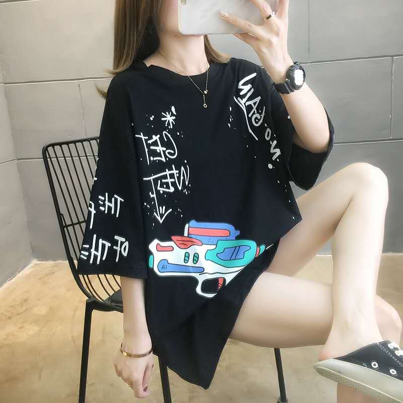 haohan shop เสื้อยืดแฟชั่นผู้หญิงลายทางแขนสั้นคอกลม เนื้อผ้าดีใส่สบาย! New Fashion women's