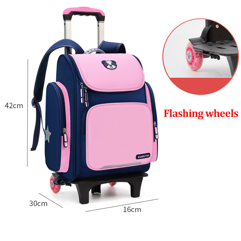 กระเป๋านักเรียนนักเรียนความจุสูง Rolling Backpack Kids Trolley Bag