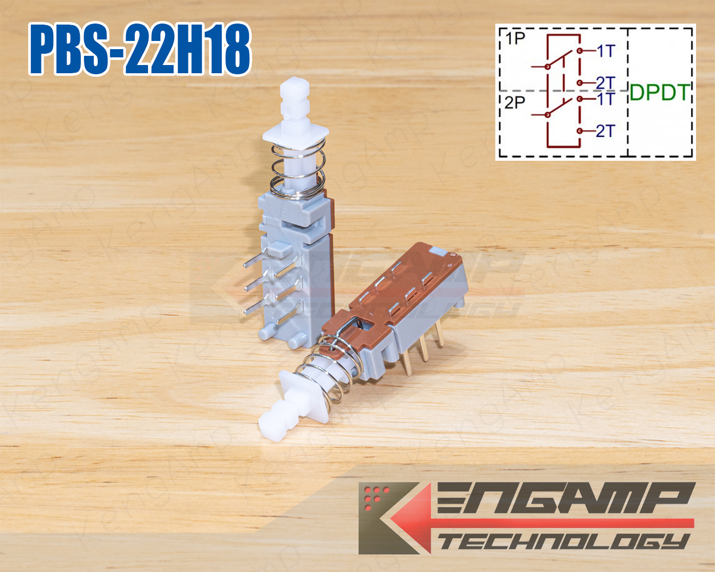 (1ตัว) SW PBS22H18 Key Switch DPDT สวิตซ์ กดติดกดดับ 3ขา 2แถว (บาง