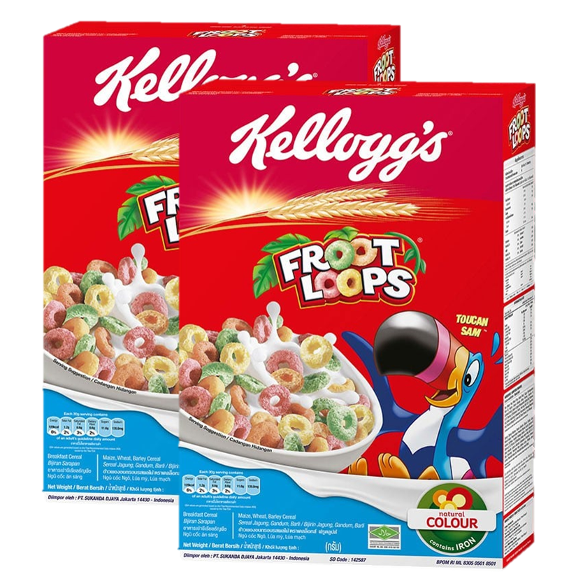 Kelloggs Froot Loops Breakfast Cereal เคลล็อกส์ ฟรุ๊ต ลูปส์ ซีเรียล ข้าวพอง รสผลไม้ 160g. (2กล่อง)