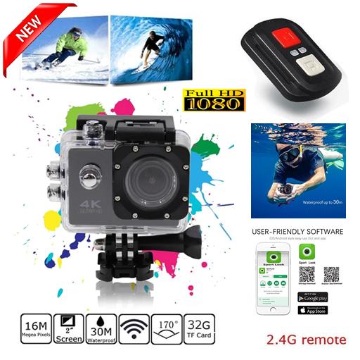 กล้องกันน้ำ ถ่ายใต้น้ำ พร้อมรีโมทกันน้ำ Sport camera Action camera 4K Ultra HD waterproof WIFI FREE Remote - BLACK