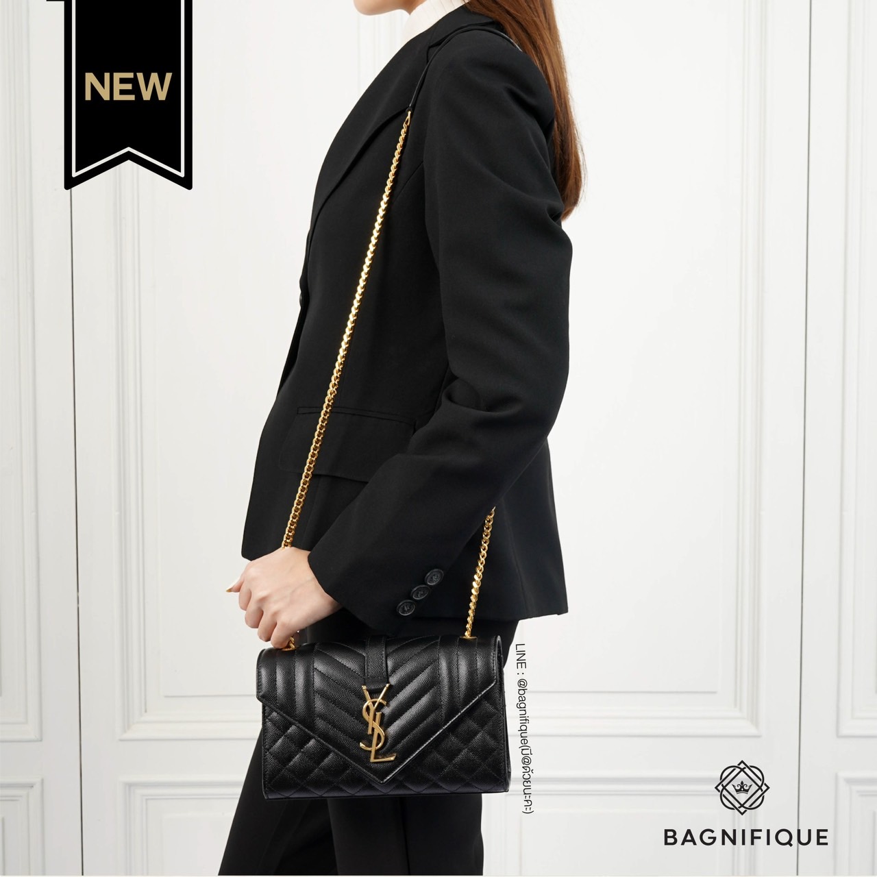 NEW YSL ENVELOPE SMALL BAG BLACK GHW Lazada.co.th