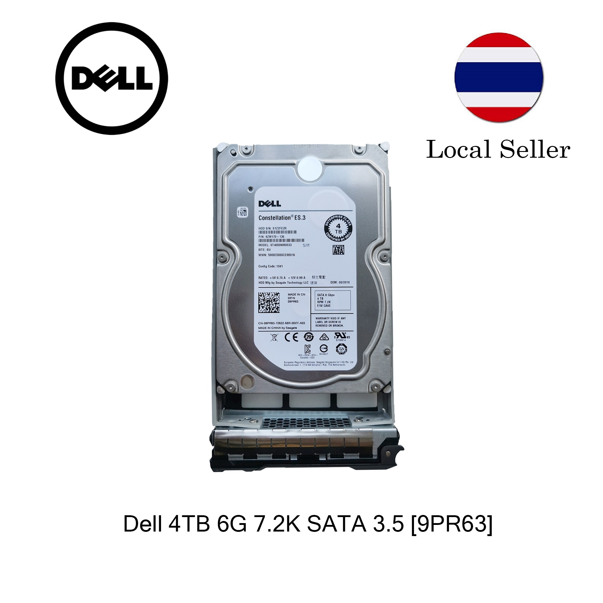 Disque Dur Serveur Dell 4TB 7.2K SATA 6G 3.5" - Réf. 24X8R G14, Reconditionné Excellent État