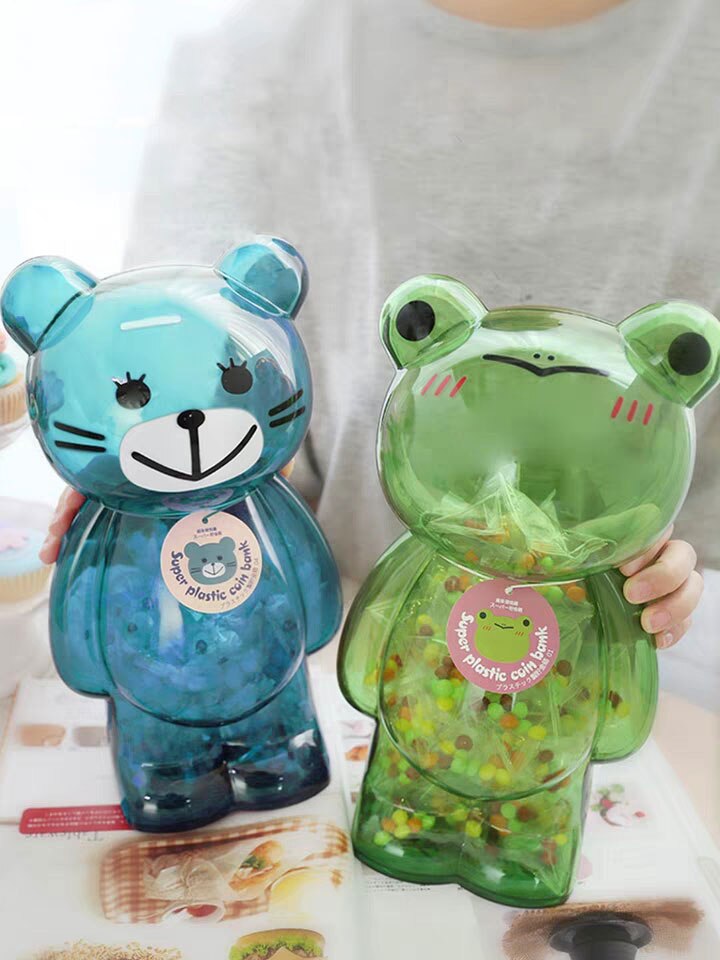 พร้อมมากๆ...[small pink pig] -7-17cm Bear Frog Shaped Transparent Plastic Piggy Bank Money Saving Box Case Coins Cartoon Home Desktop Decor   Birthday ..เคสกันน้ำคุณภาพดี..!!