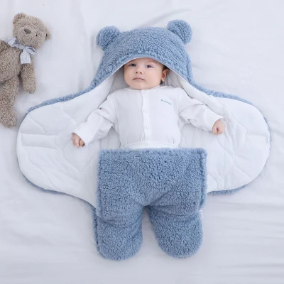 Cute Newborn Baby Boys Girls Blankets Plush Swaddle Wrap Ultra Soft Fluffy Fleece Sleeping Bag Cotton Soft Bedding Set