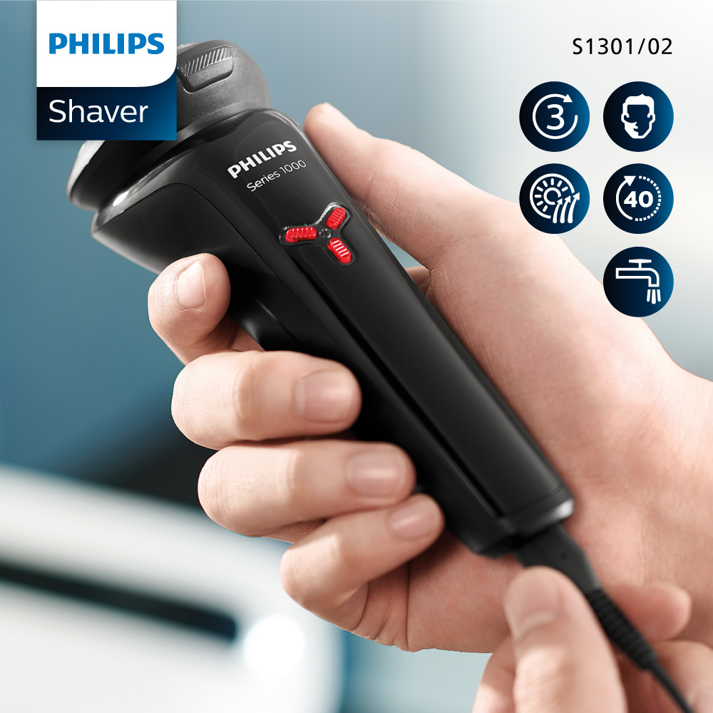 Philips Shaver series 1000 เครื่องโกนหนวดไฟฟ้า PowerCut Blades S1301/02 [ฟรีที่วางเครื่องโกนหนวด]