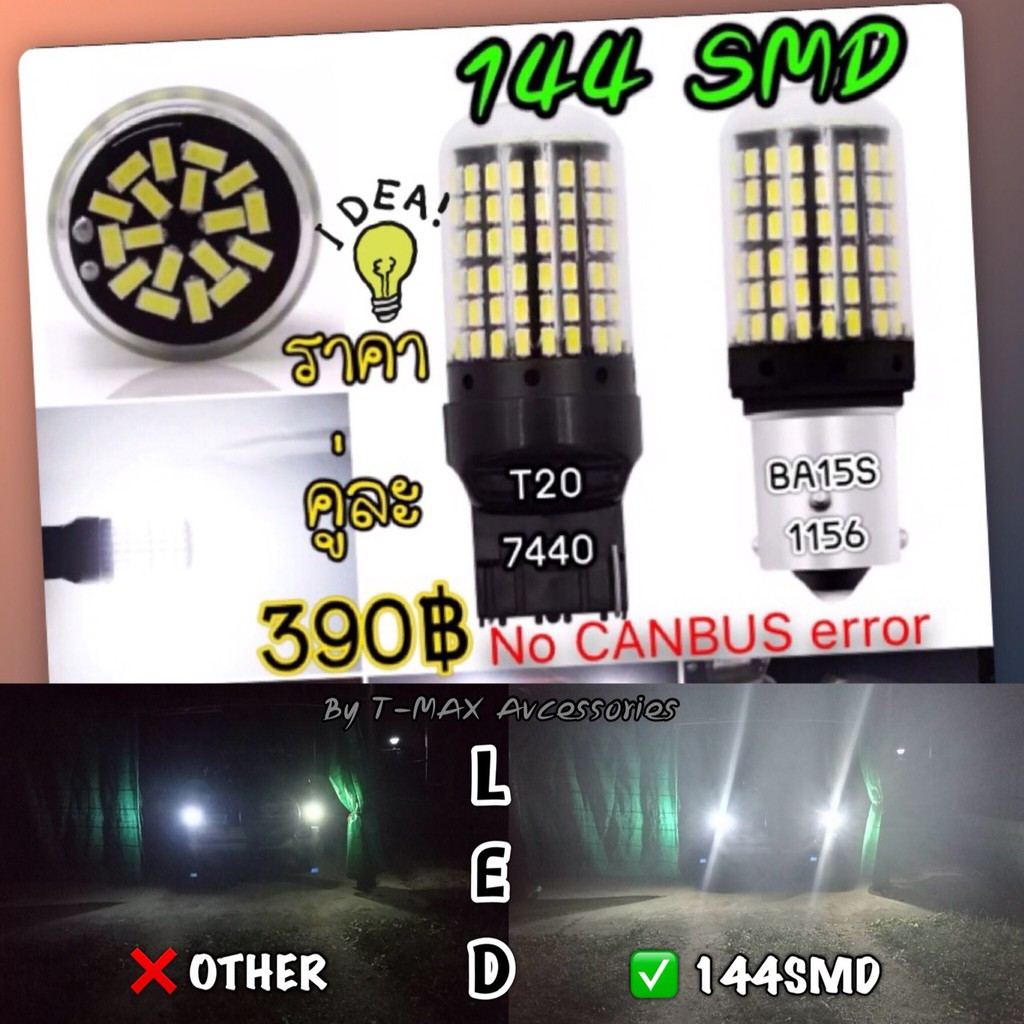 หลอดไฟถอย LED แสงไฟขาว รุ่น144ดวง มี CANBUS (ใช้กับรถยุโรปได้)