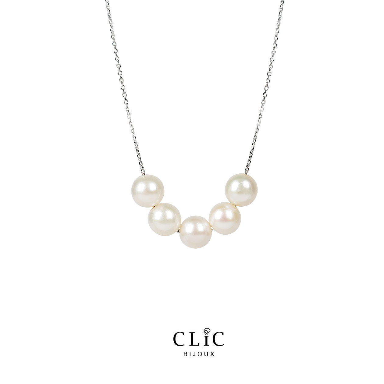 สร้อยคอเงินแท้ 925 Exclusive Pearl Necklace ร้อยมุกแท้ CLIC Bijoux